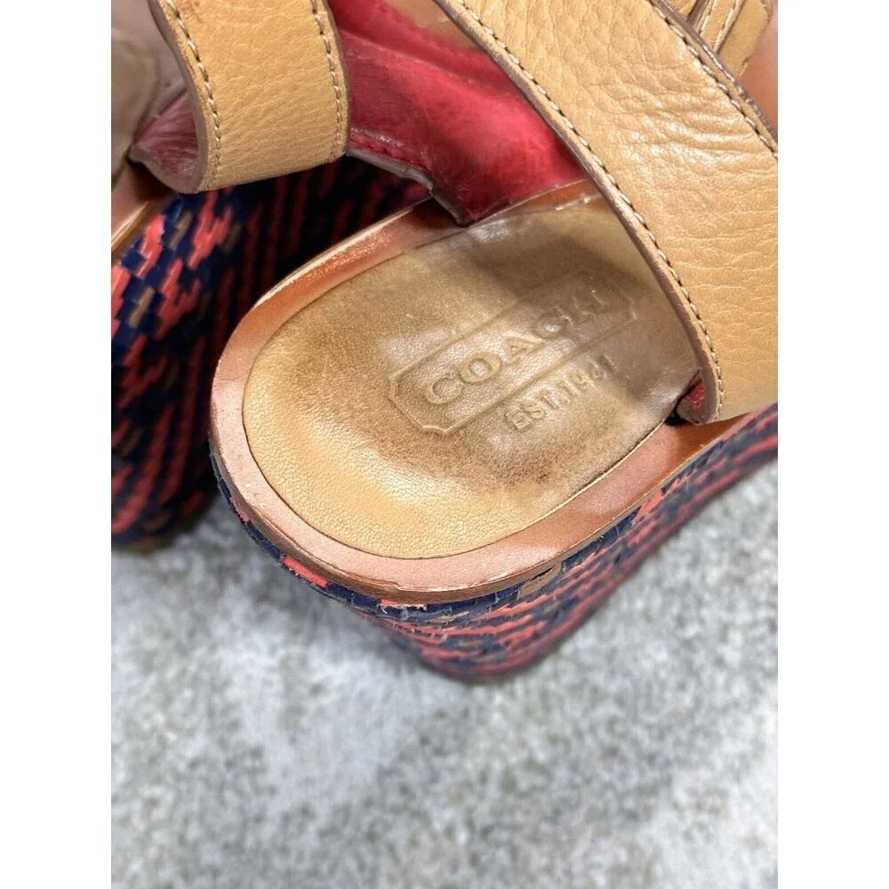 Coach‎ Gemma Women's Wedge Woven Leather Ankle Strap Sandals Size 7.5B -Tan